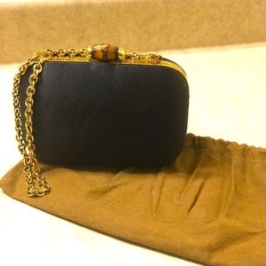 Gucci Black and Gold Clutch with Chain